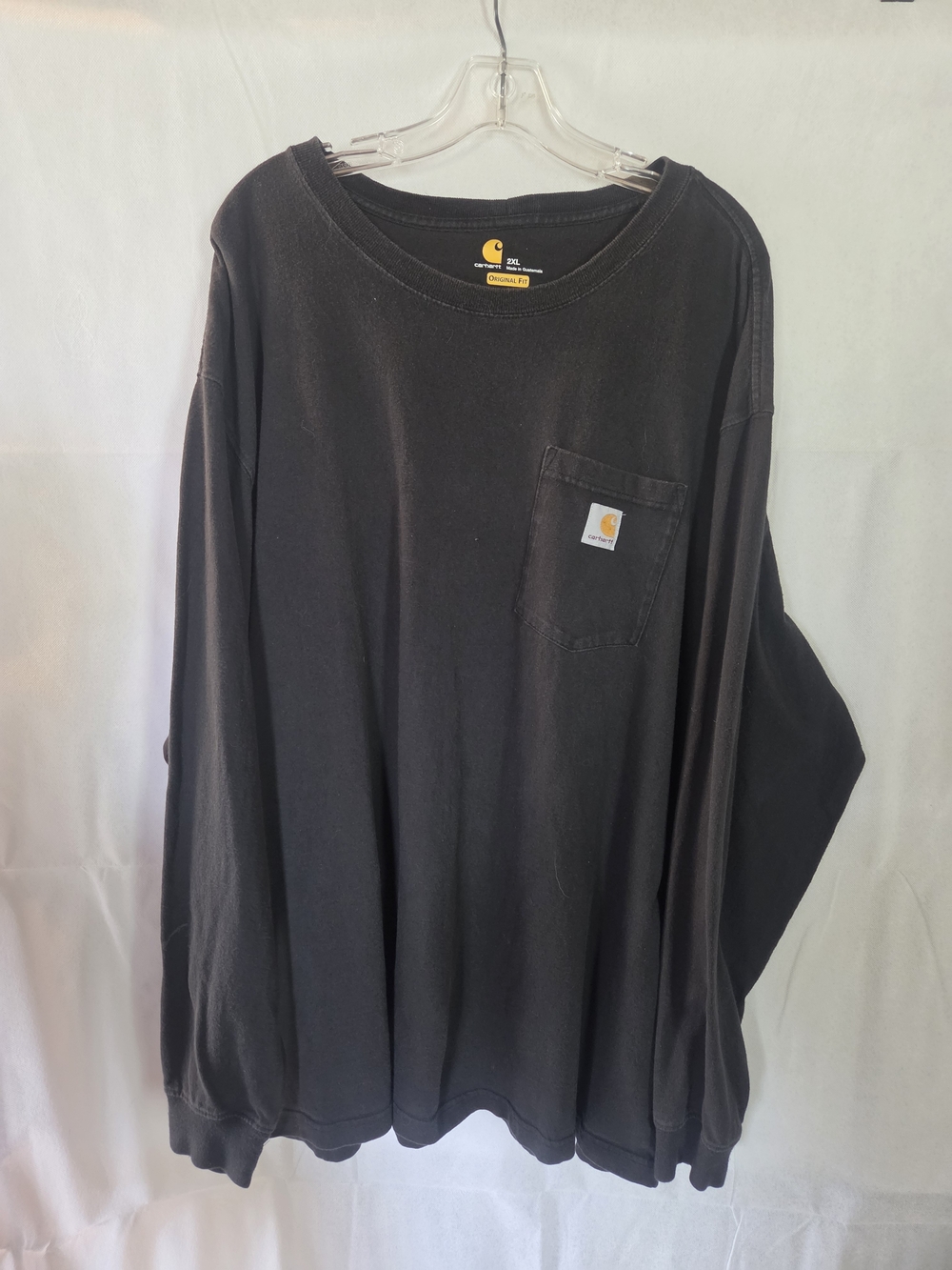 Carhartt Black Long Sleeve Pocket Tee with Yellow Logo Patch